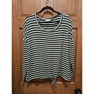[2X] Fotia Tie-Waist Green and White Stripped Long Sleeve